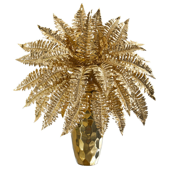 19” Golden Boston Fern Artificial Plant in Gold Planter