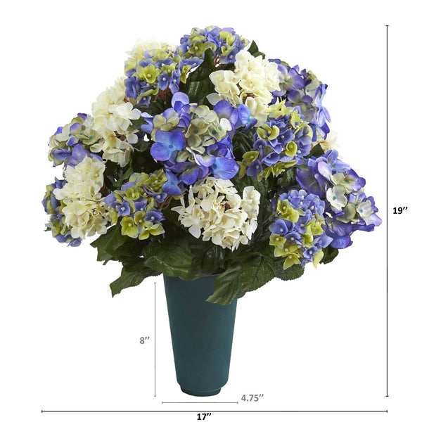 19” Hydrangea Graveside Memorial Arrangement in Green Vase