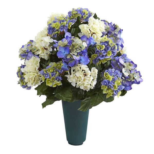 19” Hydrangea Graveside Memorial Arrangement in Green Vase