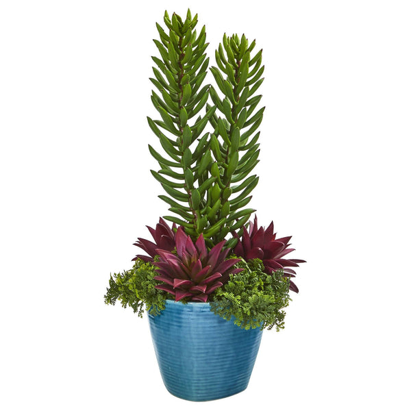 19” Mix Succulent Artificial Plant in Blue Planter