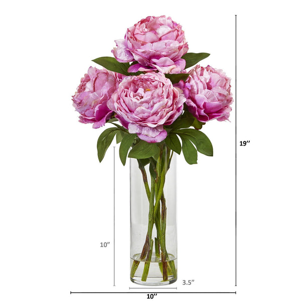 19” Peony Artificial Arrangement in Glass Vase