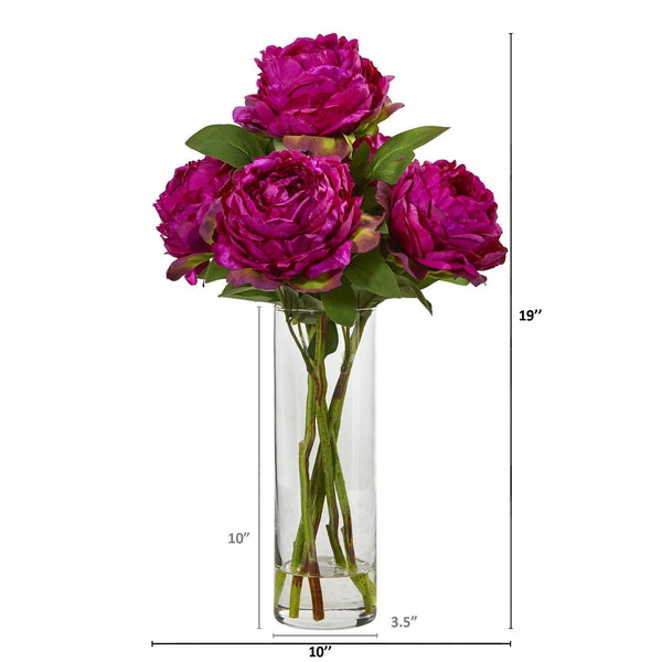 19” Peony Artificial Arrangement in Glass Vase