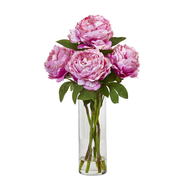 19” Peony Artificial Arrangement in Glass Vase