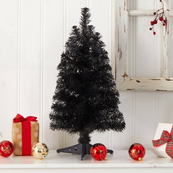 2’ Black Artificial Christmas Tree with 35 LED Lights and 72 Bendable Branches