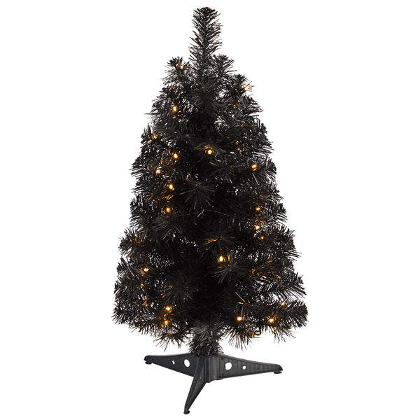 2’ Black Artificial Christmas Tree with 35 LED Lights and 72 Bendable Branches