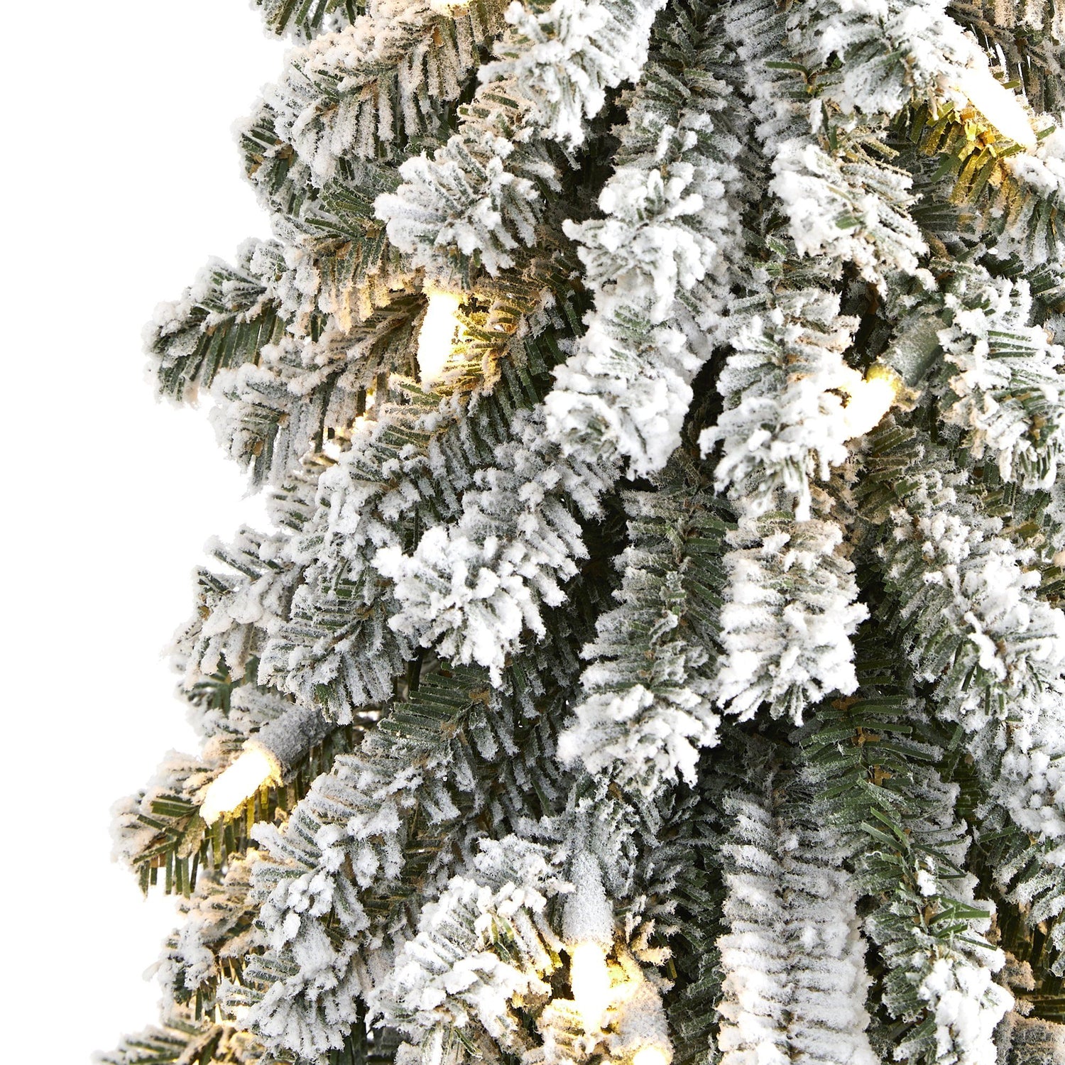 2’ Flocked Grand Alpine Artificial Christmas Tree with 35 Clear Lights and 111 Bendable Branches on Natural Trunk