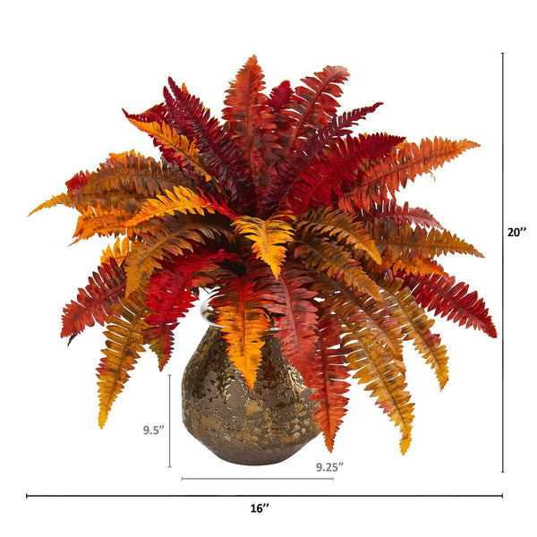 20” Autumn Boston Fern Artificial Plant in Planter