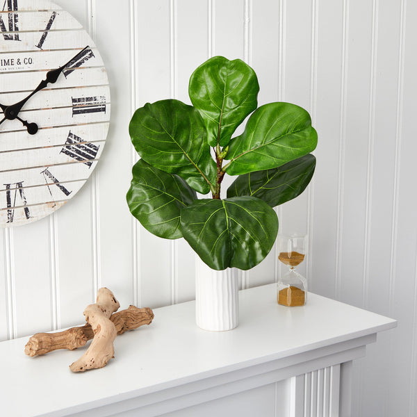 20” Fiddle Leaf Artificial Plant in White Planter