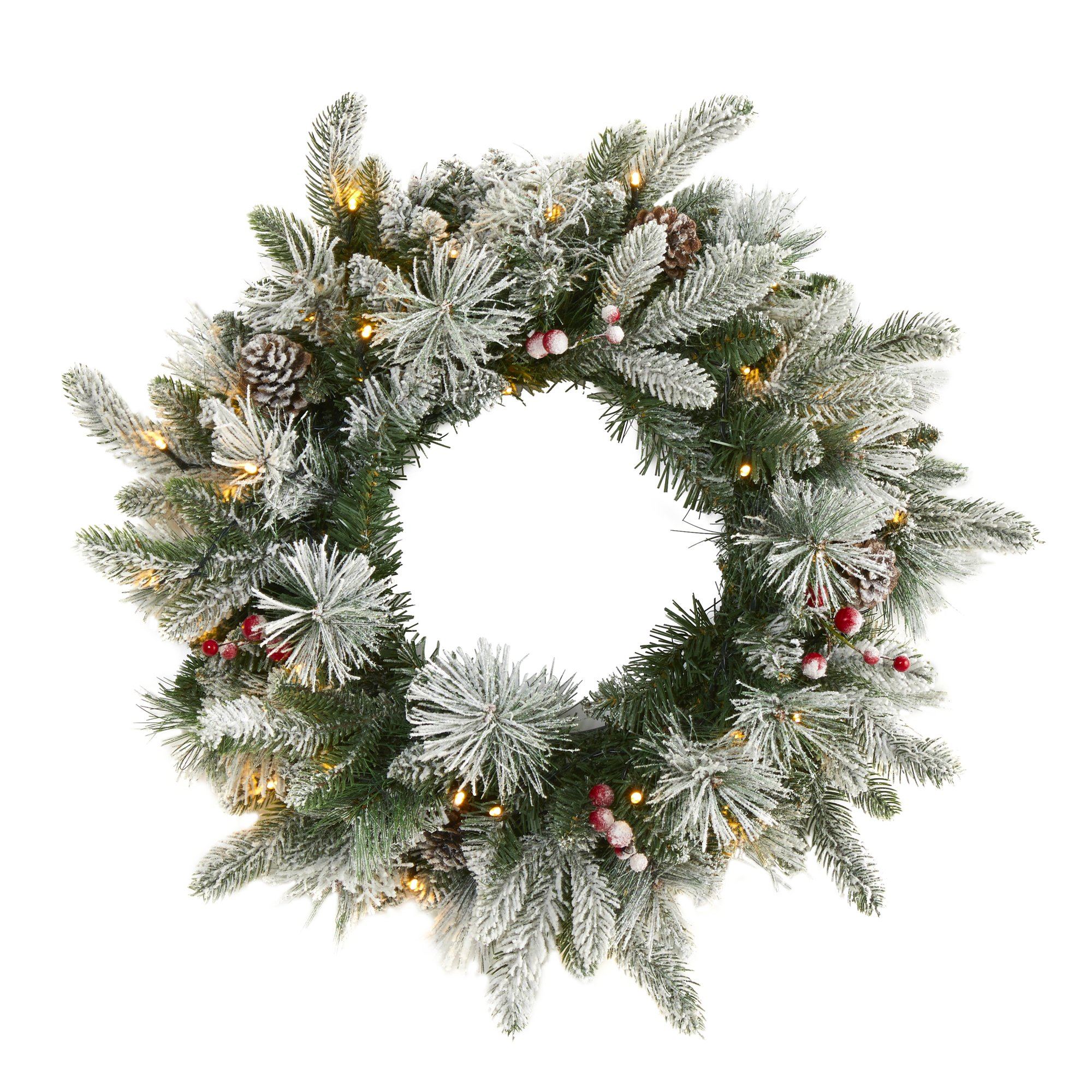 Nearly Natural Lighted Pine Wreath with Berries & Pine on sale Cones, 30