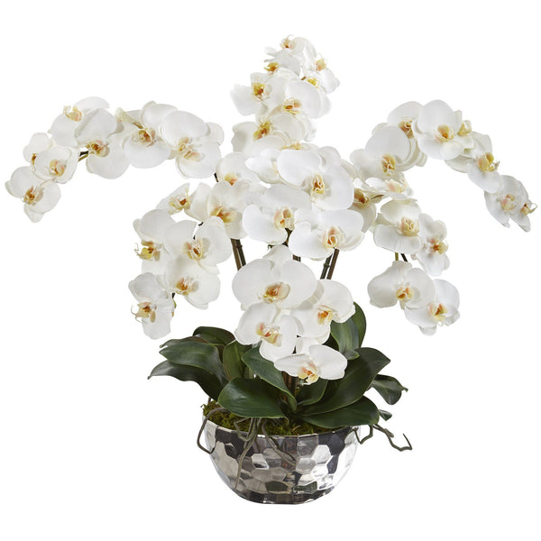 20” Phalaenopsis Orchid Artificial Arrangement in Silver Bowl