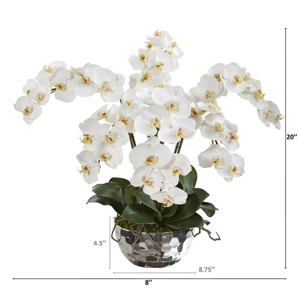 20” Phalaenopsis Orchid Artificial Arrangement in Silver Bowl