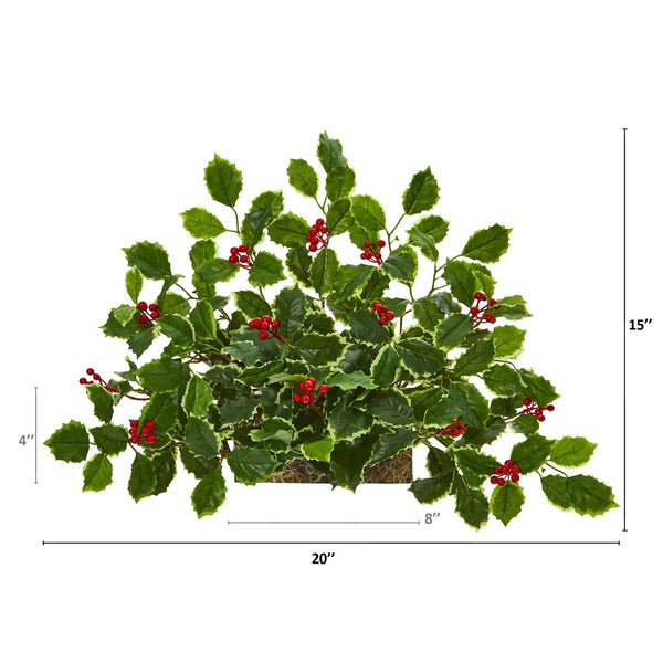 20” Variegated Holly with Berries Artificial Ledge Plant (Real Touch)