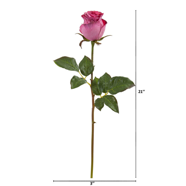 Nearly Natural 21in. Rose Bud Artificial Flower Set of 6 - Lavender