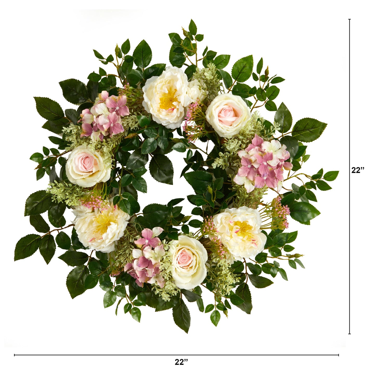 22” Mixed Rose and Hydrangea Artificial Wreath