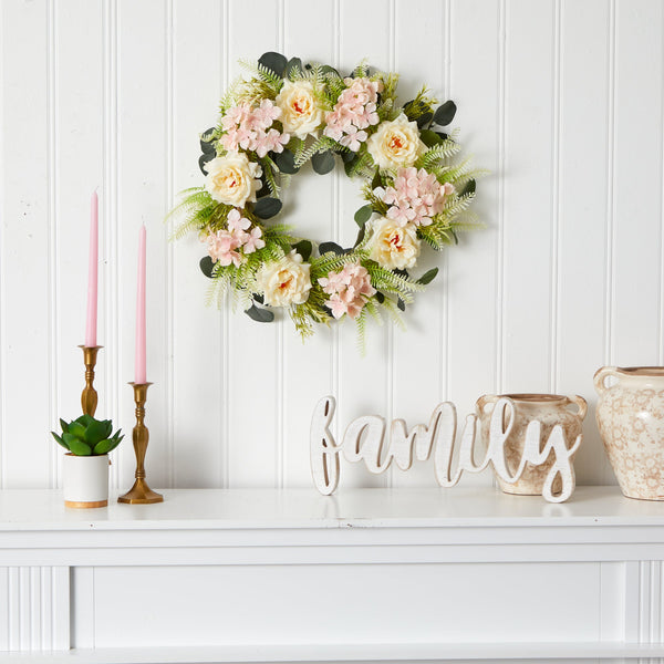 22” Rose and Hydrangea Artificial Wreath | Nearly Natural