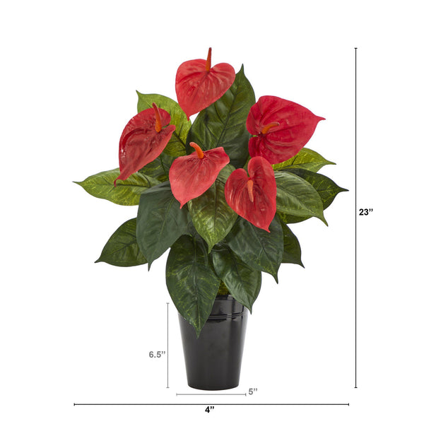 23” Anthurium Artificial Plant in Black Planter