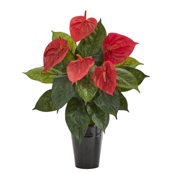 23” Anthurium Artificial Plant in Black Planter