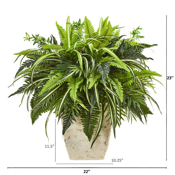 23” Mixed Greens and Fern Artificial Plant in White Planter