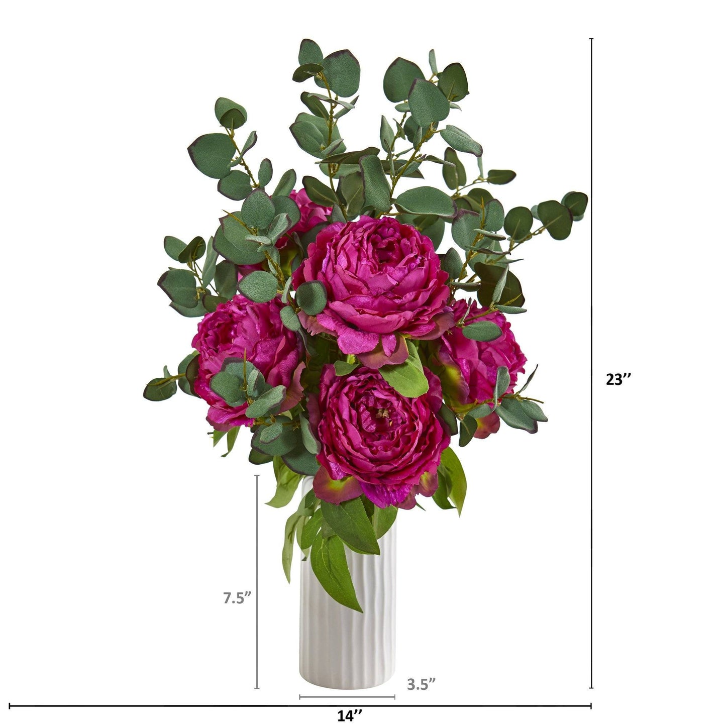 Peony and Eucalyptus Artificial Arrangement in White Vase | Nearly Natural