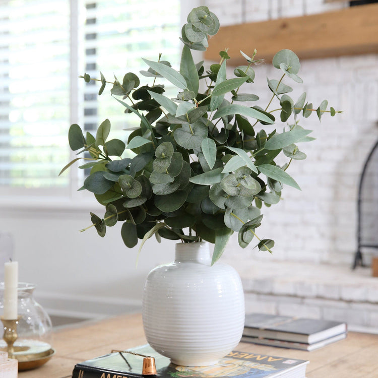 24” Artificial Eucalyptus Leaves Arrangement with Ceramic Planter ...