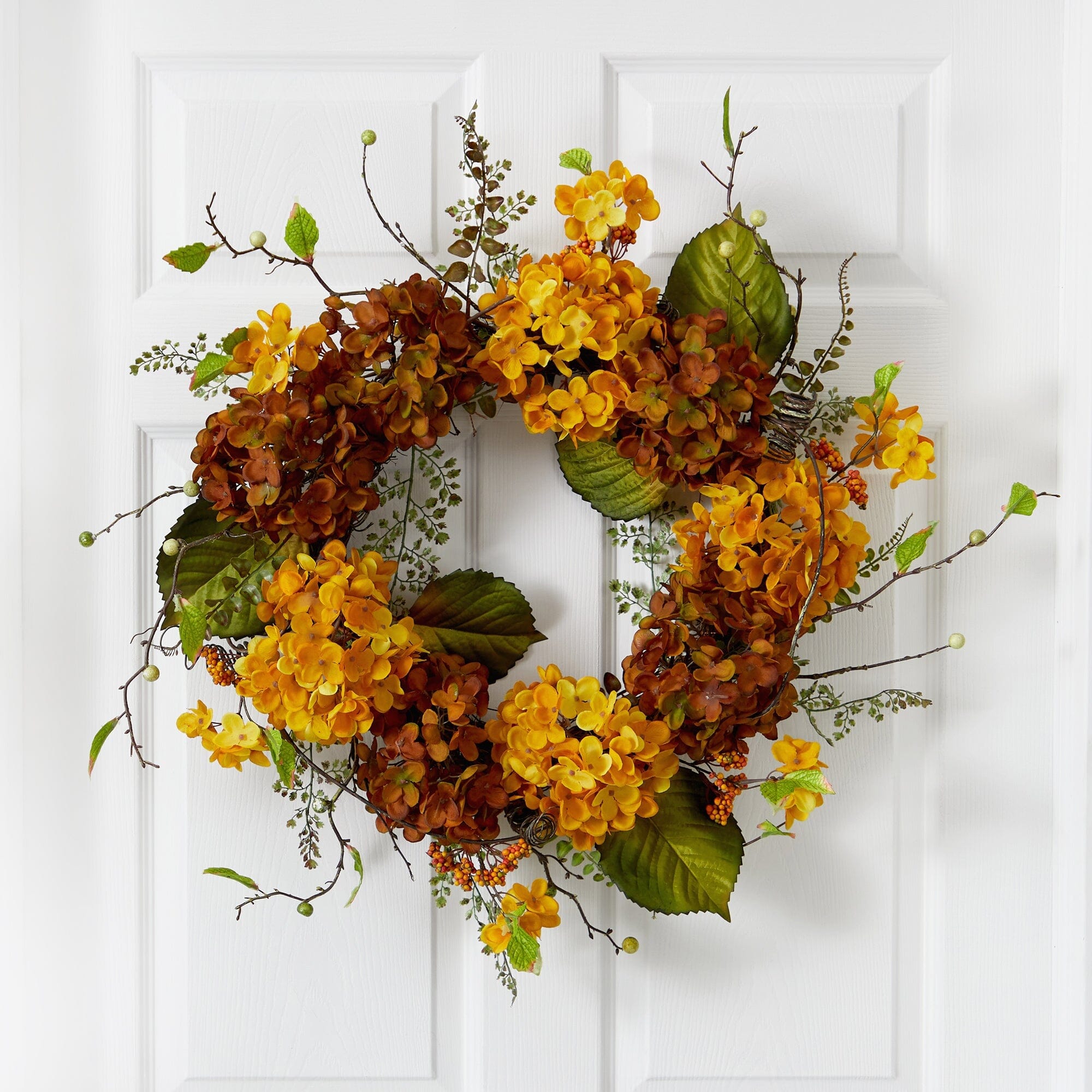 Square Autumn Wreath- Fall wreath - Silk outlets Flowers-hydrangeas, physalis and pumpkins