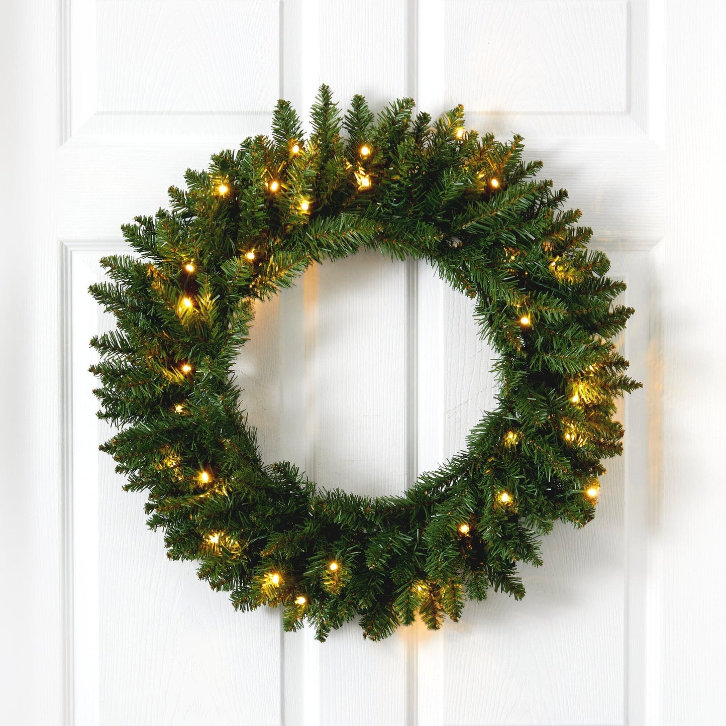 24” Green Pine Artificial Christmas Wreath with 35 Clear LED Lights ...