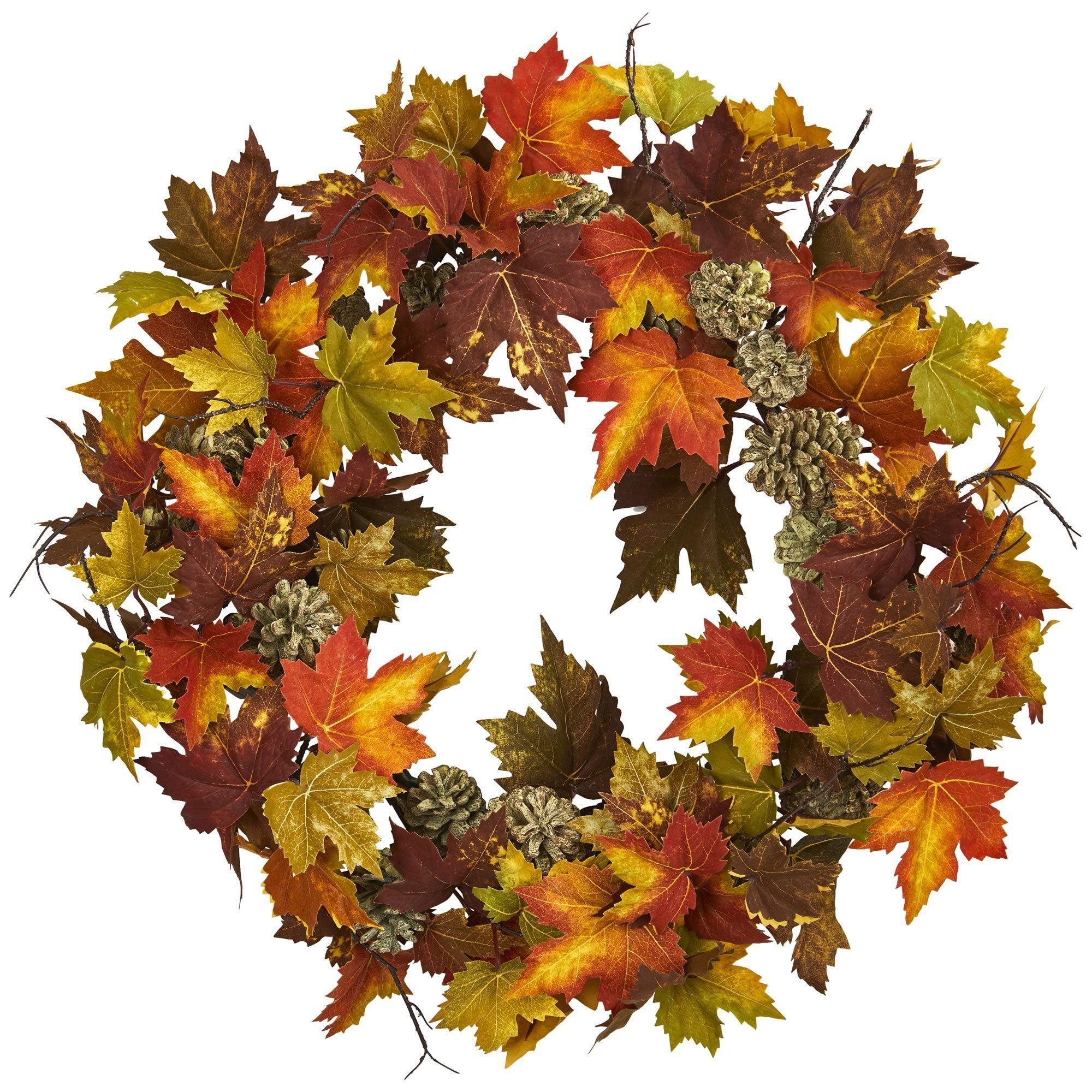 24 Maple Pine Cone Wreath Nearly Natural   Artificial 24 Maple Pine Cone Wreath Nearly Natural 305500 