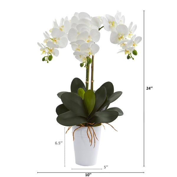 24” Phalaenopsis Orchid Artificial Arrangement in White Vase | Nearly ...