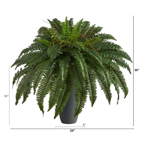 2.5’ Boston Fern Artificial Plant in Gray Planter