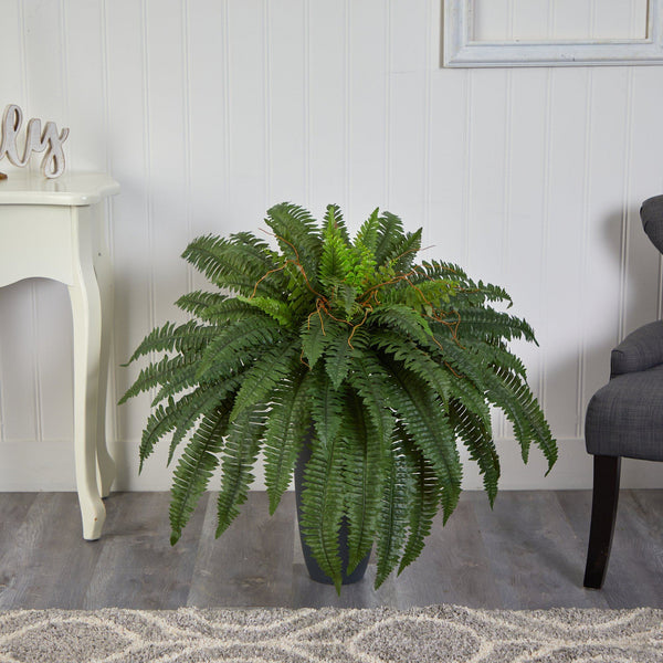 2.5’ Boston Fern Artificial Plant in Gray Planter