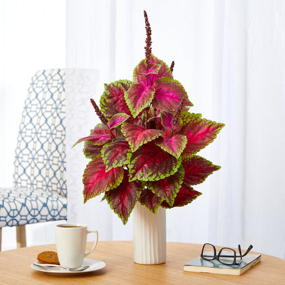 25” Coleus Artificial Plant Artificial Plant in White Planter | Nearly ...