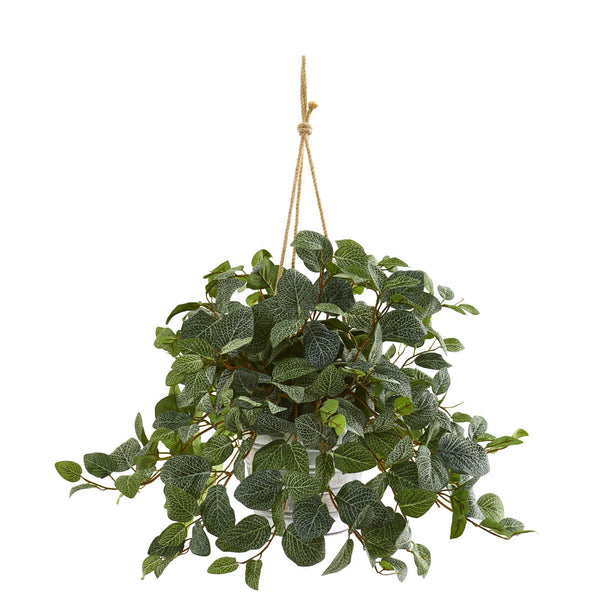 28” Fittonia Artificial Plant in Hanging Metal Bucket