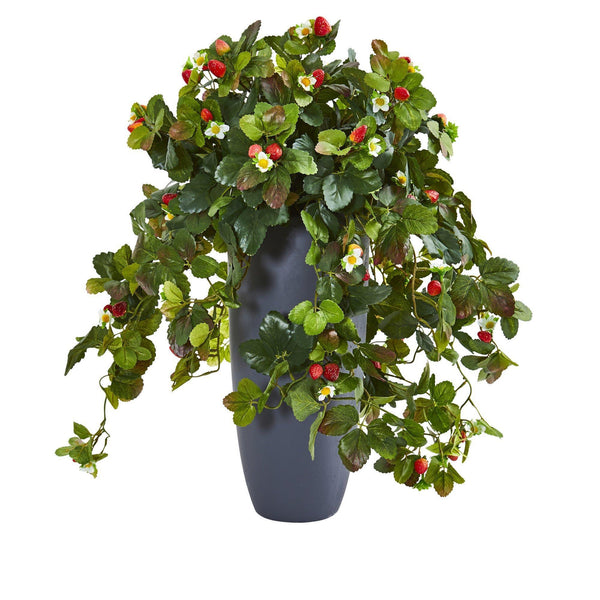 28” Strawberry Artificial Plant in Gray Planter