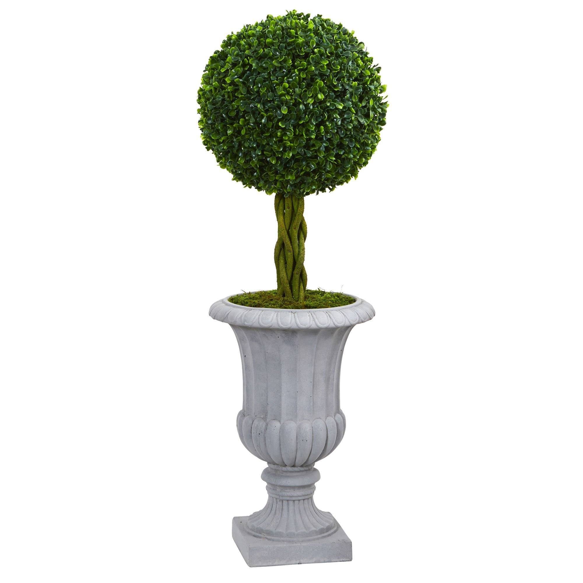 3’ Braided Boxwood Topiary Artificial Tree in Gray Urn UV Resistant ...