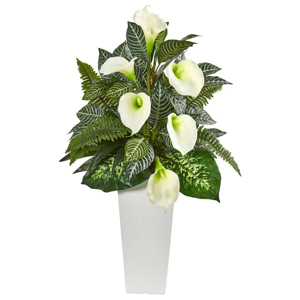 3’ Calla Lily and Mixed Greens Artificial Plant in White Vase