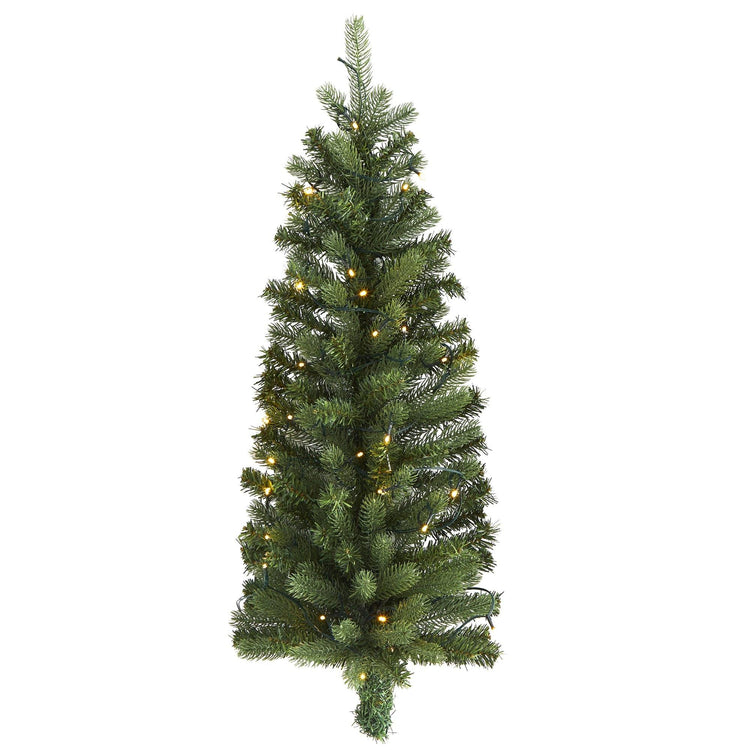 3' Flat Back Wall Hanging Artificial Christmas Tree with 35 Clear LED ...