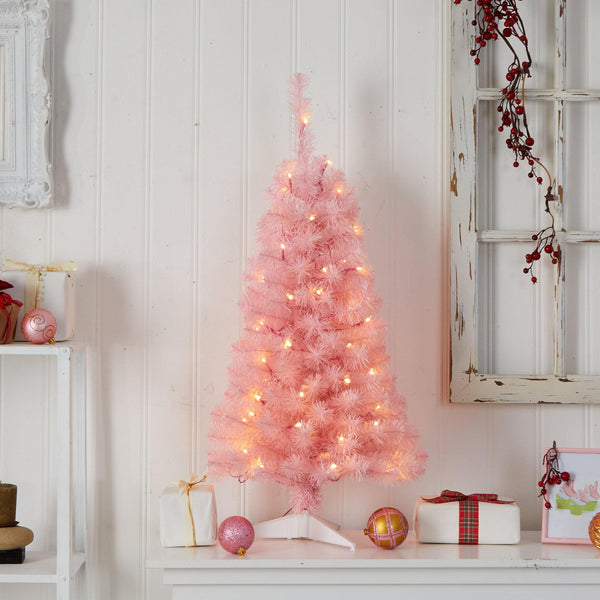 3’ Pink Artificial Christmas Tree with 50 LED Lights and 118 Bendable Branches