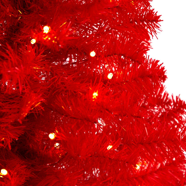 3’ Red Artificial Christmas Tree with 50 LED Lights and 118 Bendable Branches