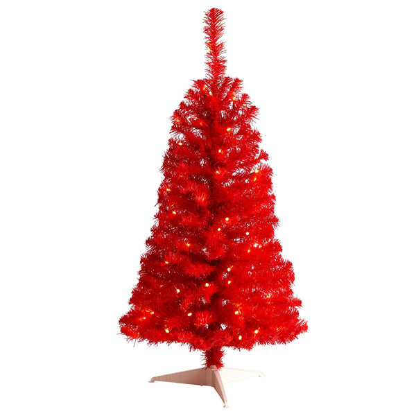 3’ Red Artificial Christmas Tree with 50 LED Lights and 118 Bendable Branches