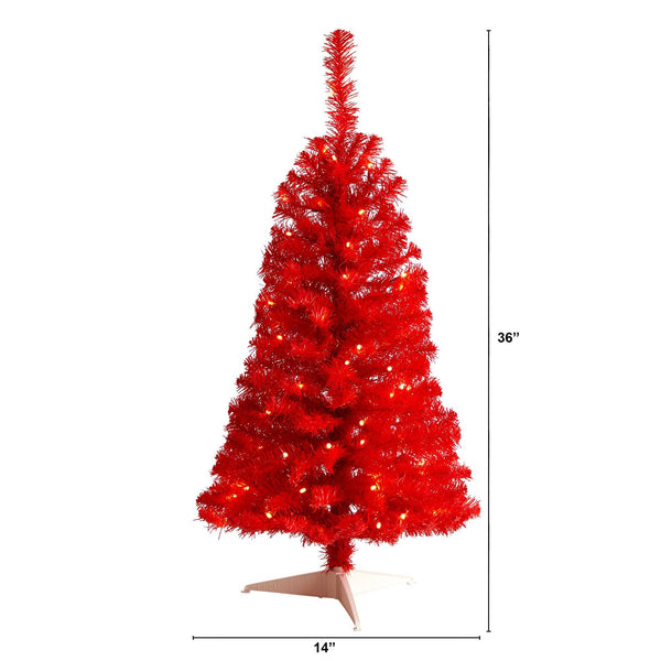 3’ Red Artificial Christmas Tree with 50 LED Lights and 118 Bendable Branches