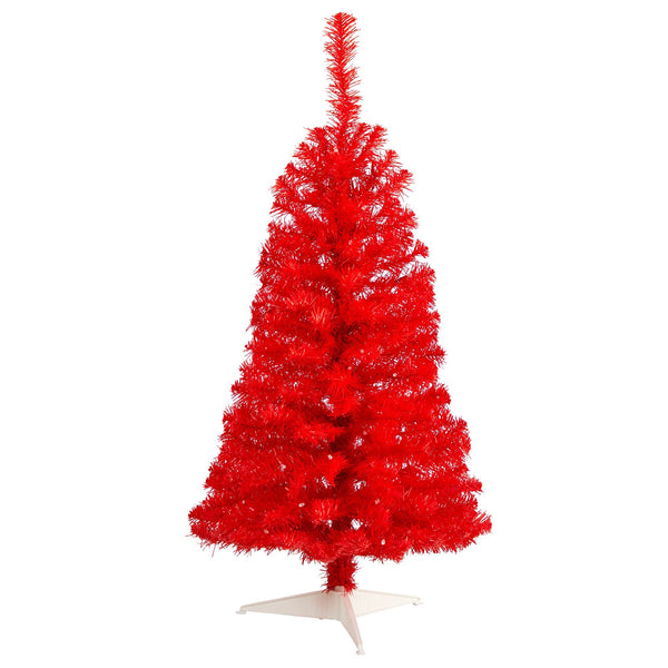 3’ Red Artificial Christmas Tree with 50 LED Lights and 118 Bendable Branches