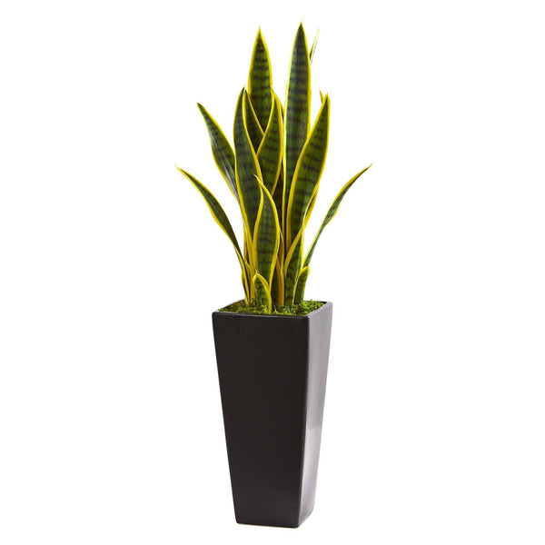 3’ Sansevieria Artificial Plant in Black Planter