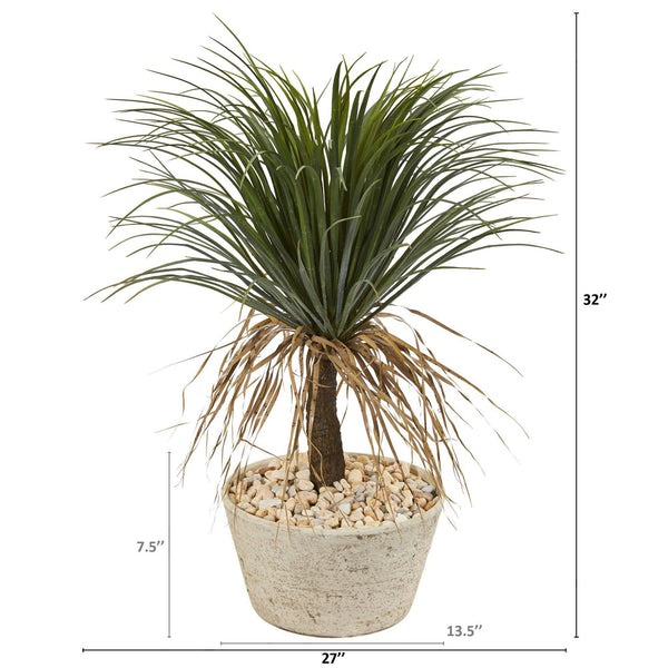 32” Pony Tail Palm Artificial Plant in White Planter