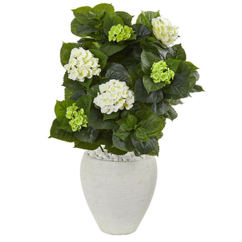 33” Hydrangea Artificial Plant in White Planter | Nearly Natural