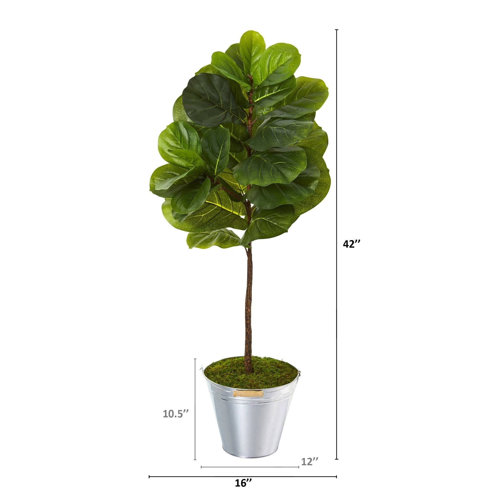 3.5’ Fiddle Leaf Artificial Tree in Tin Bucket (Real Touch) | Nearly ...