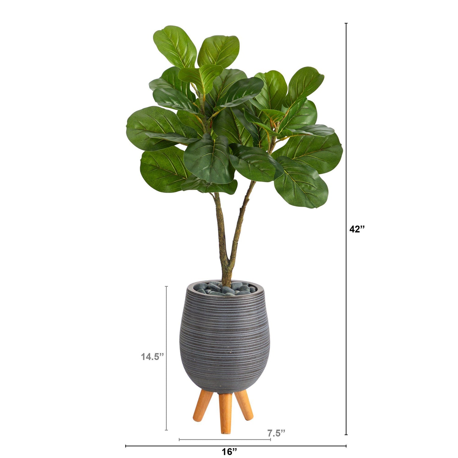 3.5’ Fiddle Leaf Fig Artificial Tree in Gray Planter with Stand