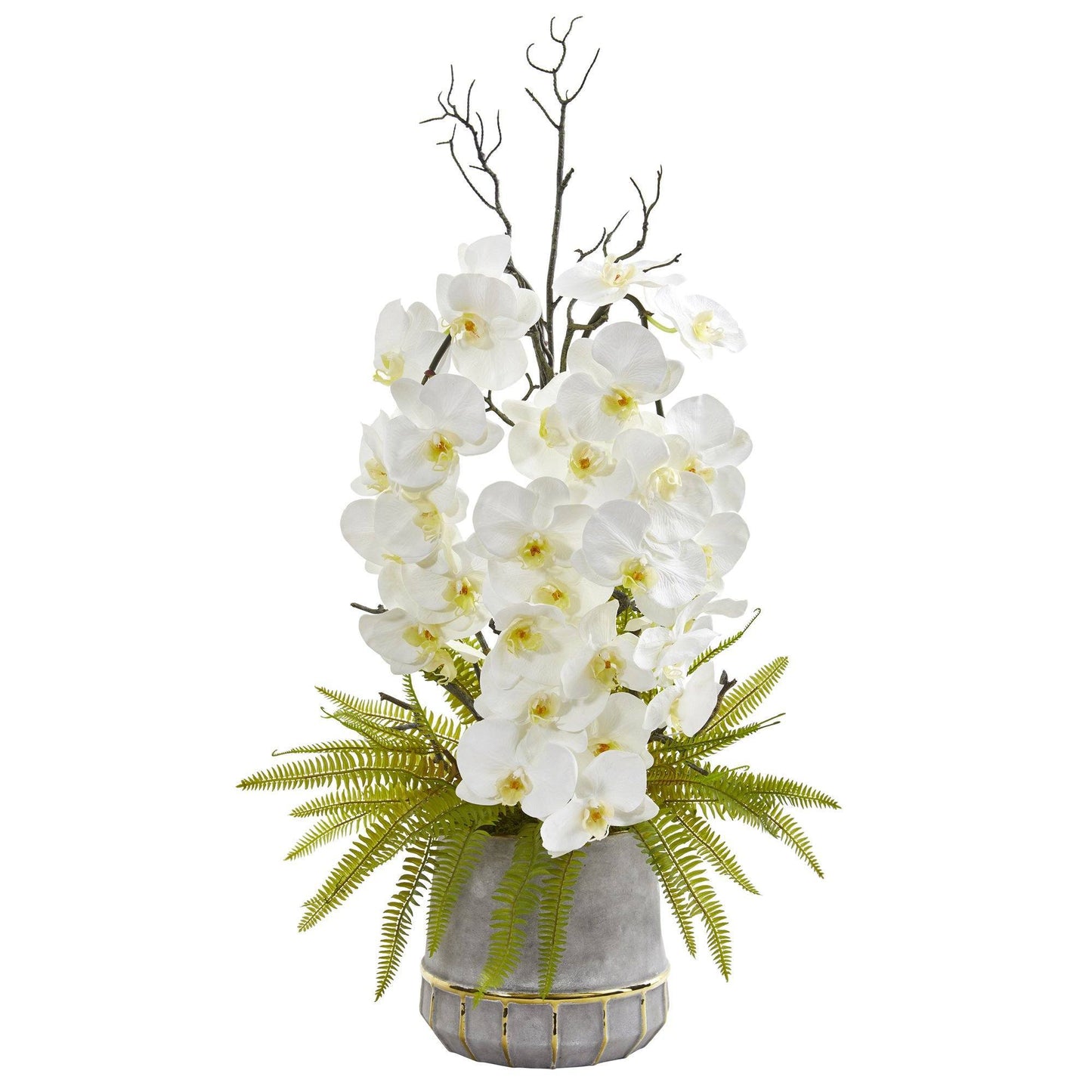 35” Phalaenopsis Orchid and Fern Artificial Arrangement in Stoneware ...