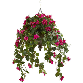 37” Bougainvillea Artificial Plant in Hanging Metal Bowl 8622 Nearly ...