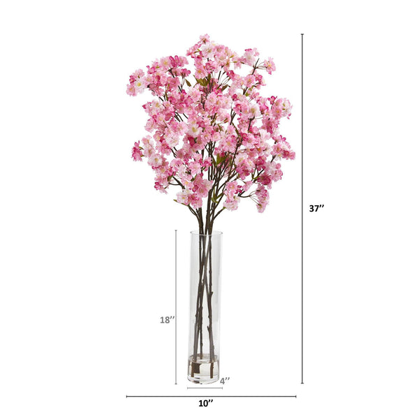 37” Cherry Blossom Artificial Arrangement in Glass Vase