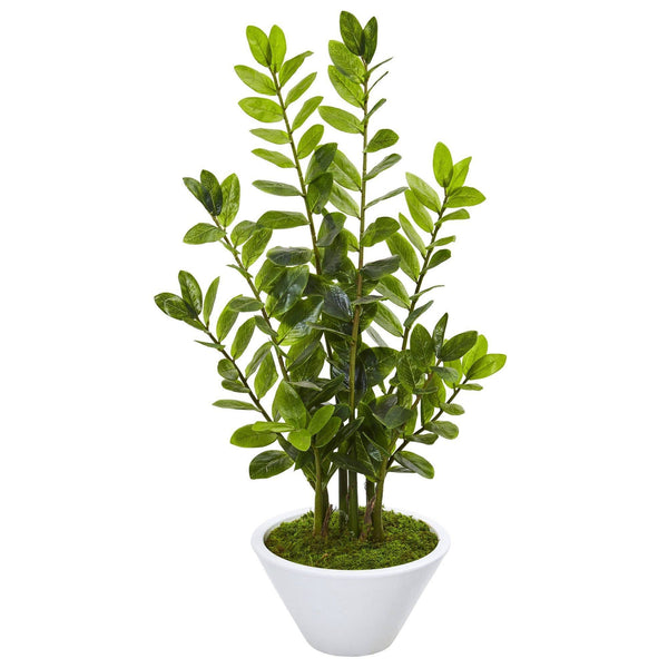 37” Zamioculcas Artificial Plant in White Planter